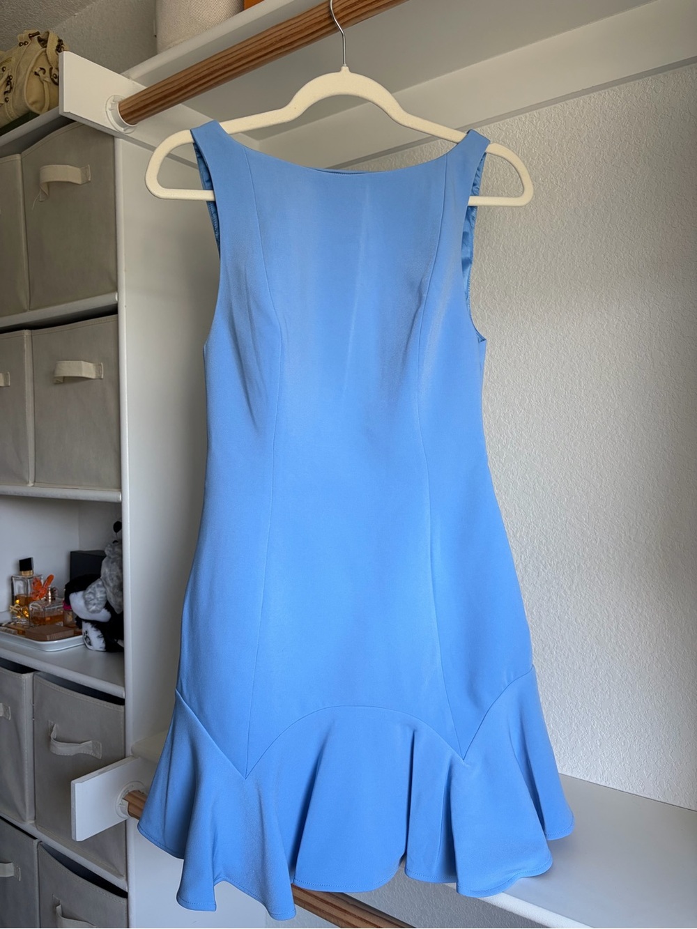 MESHKI Leonora Sleeveless
Suiting Mini Dress With Ruffle in Iris Blue